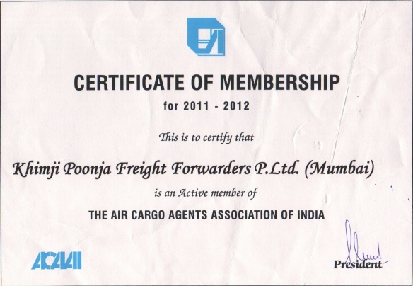 Khimji Poonja Freight Forwarders Pvt Ltd. affiliation with ACAAI