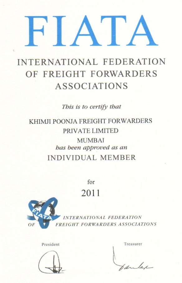 Khimji Poonja Freight Forwarders Pvt Ltd. affiliation with FIATA